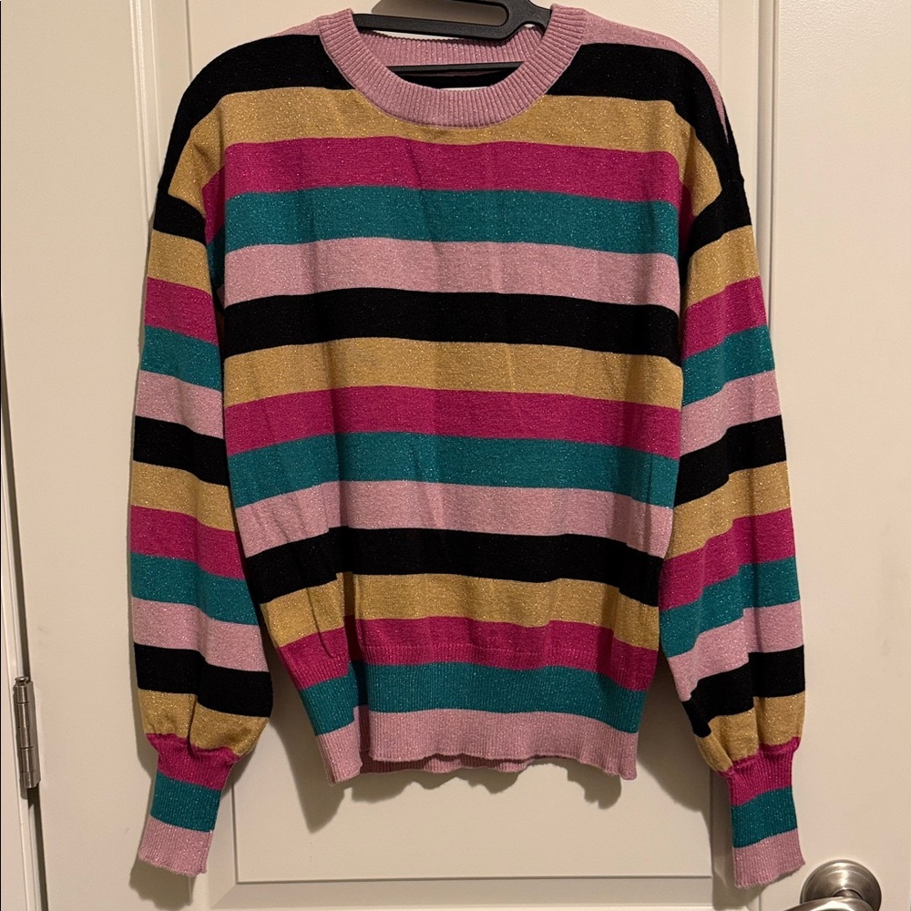 Nine West Multicolor Sparkling Striped Women's Sweater, Size Large